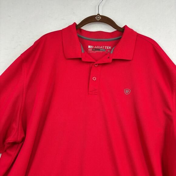 Ariat Tek Mens Polo Shirt Size XXLT Red Heat Series Stretch Knit Short Sleeve - Picture 2 of 11
